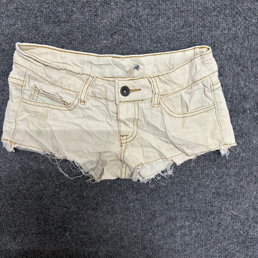 Vintage Havana Shorts Womens Size 28 Cream Denim Low Rise Cut Off Frayed Mini